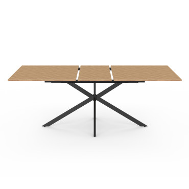 Table repas Spider plateau extensible 160-200cm effet chevron et pieds croisés noirs