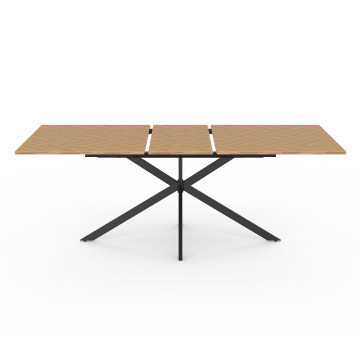 Table repas Spider plateau extensible 160-200cm effet chevron et pieds croisés noirs