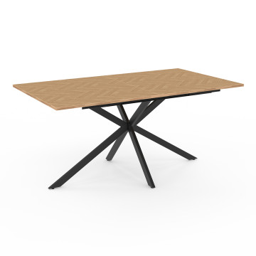 Table repas Spider plateau extensible 160-200cm effet chevron et pieds croisés noirs