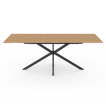 Table repas Spider plateau extensible 160-200cm effet chevron et pieds croisés noirs