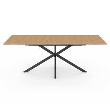 Table repas Spider plateau extensible 160-200cm effet chevron et pieds croisés noirs