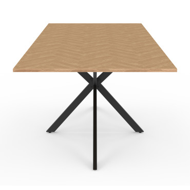 Table repas Spider plateau extensible 160-200cm effet chevron et pieds croisés noirs