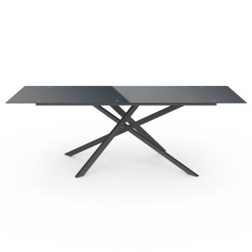 Table de jardin plateau en verre trempé noir et pieds croisés 240cm