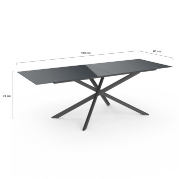 Table de jardin plateau en verre trempé noir et pieds croisés 240cm
