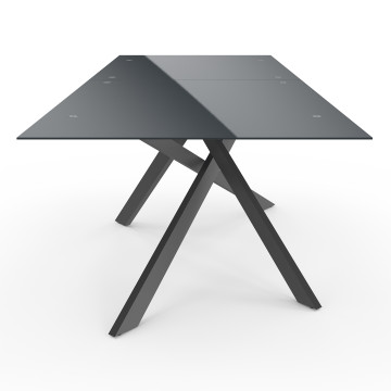 Table de jardin plateau en verre trempé noir et pieds croisés 240cm