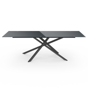 Table de jardin plateau en verre trempé noir et pieds croisés 240cm