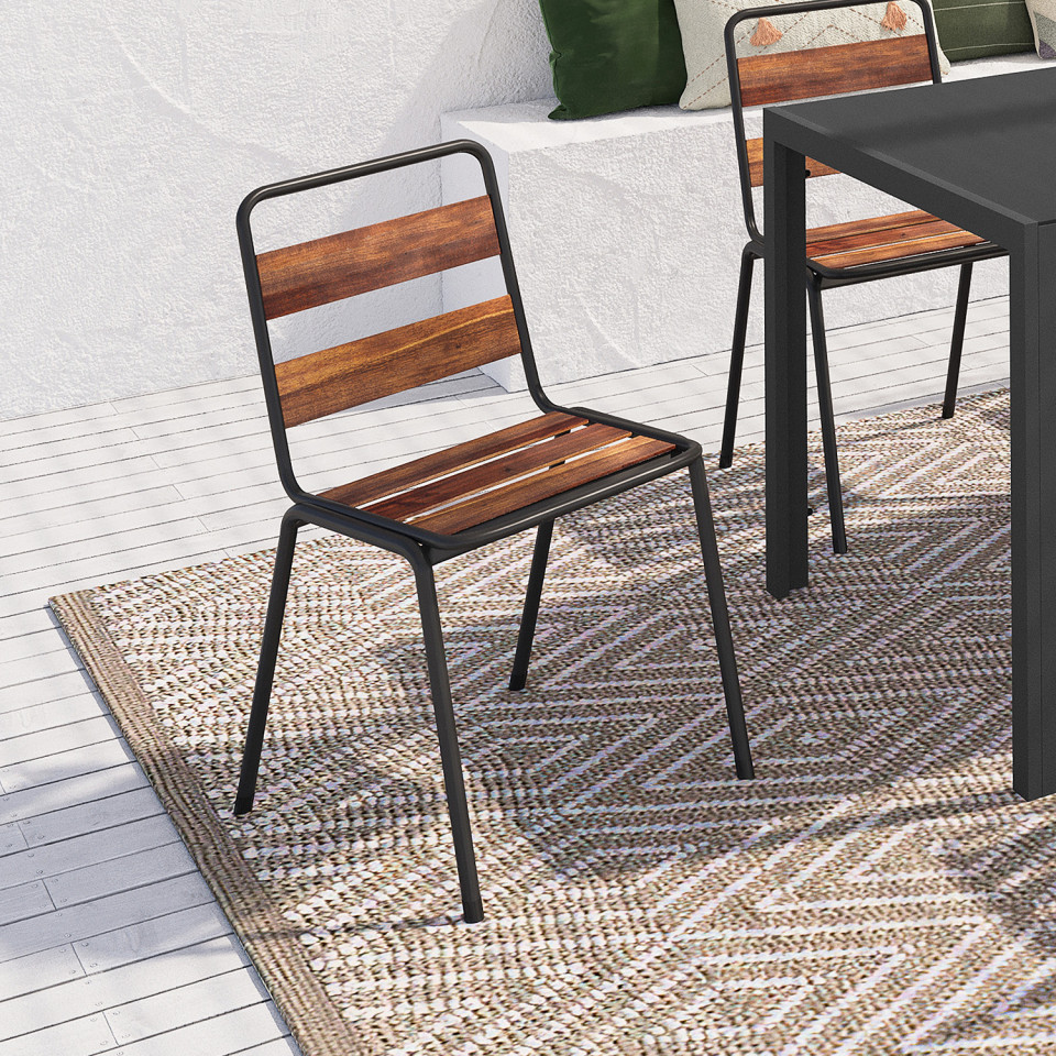 Chaises de jardin Acacia en métal et bois - lot de 6 Chaises de jardin Acacia en métal et bois - lot de 6