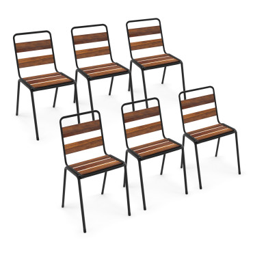 Chaises de jardin Acacia en métal et bois - lot de 6
