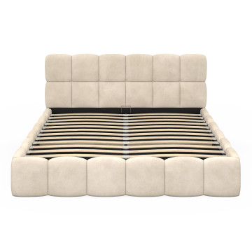 Lit coffre Bubble en velours beige avec sommier et tête de lit 160x200m