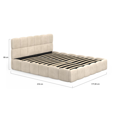 Lit coffre Bubble en velours beige avec sommier et tête de lit 160x200m