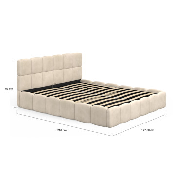 Lit coffre Bubble en velours beige avec sommier et tête de lit 160x200m