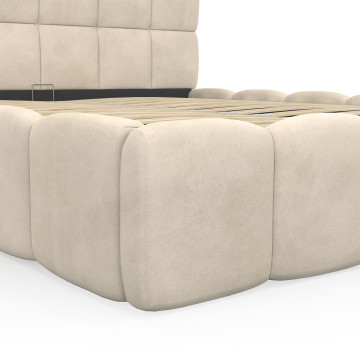 Lit coffre Bubble en velours beige avec sommier et tête de lit 160x200m