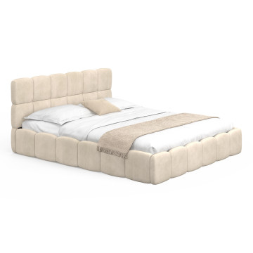 Lit coffre Bubble en velours beige avec sommier et tête de lit 160x200m