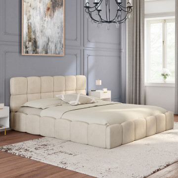 Lit coffre Bubble en velours beige avec sommier et tête de lit 160x200m