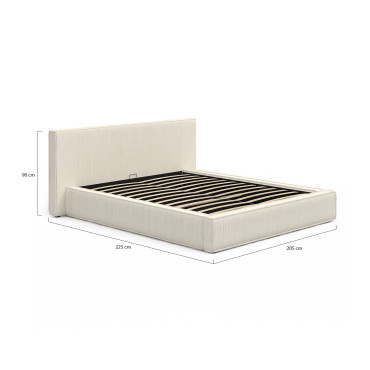 Lit coffre Joyce en velours côtelé beige avec sommier et tête de lit 160x200m