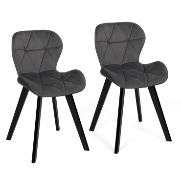 Chaises Daisy en velours gris et pieds noirs - lot de 2