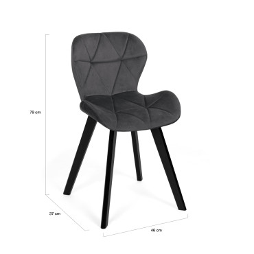 Chaises Daisy en velours gris et pieds noirs - lot de 2