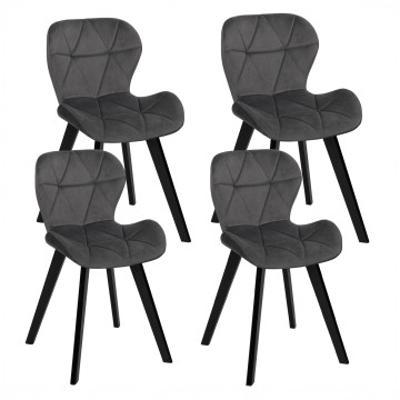 Chaises Daisy en velours gris et pieds noirs - lot de 4