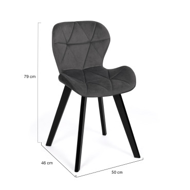 Chaises Daisy en velours gris et pieds noirs - lot de 4