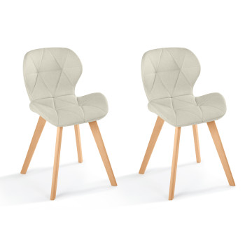 Chaises Gatsby en tissu beige et pieds bois - lot de 2