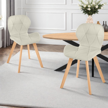 Chaises Gatsby en tissu beige et pieds bois - lot de 2