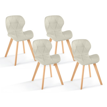 Chaises Gatsby en tissu beige et pieds bois - lot de 4