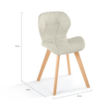 Chaises Gatsby en tissu beige et pieds bois - lot de 4