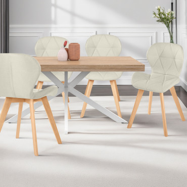 Chaises Gatsby en tissu beige et pieds bois - lot de 4