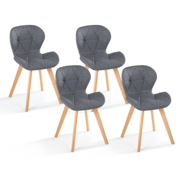 Chaises Gatsby en tissu gris et pieds bois - lot de 4