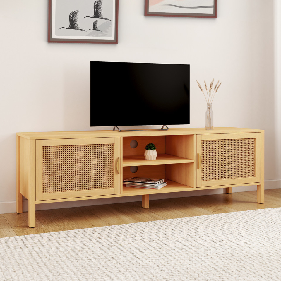 Meuble TV en cannage Eve 2 portes L160cm