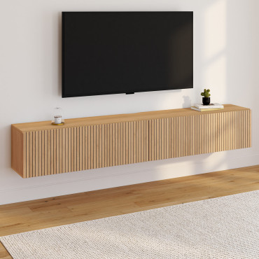 Meuble TV suspendu Faustine effet lattes L180cm