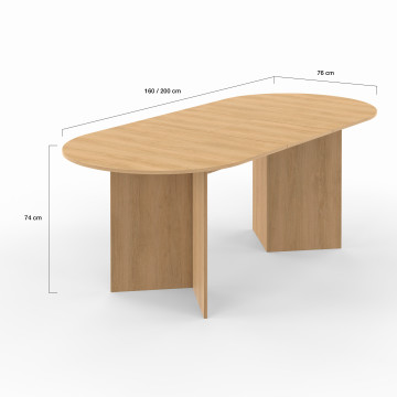 Table repas Gabin plateau extensible 160-200cm effet hêtre et pieds design