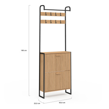 Vestiaire d'entrée Faustine effet lattes 8 patères + 2 placards à chaussures - 8 paires