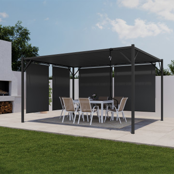 Pergola Venice toit lames orientables et 4 stores gris 3x4m
