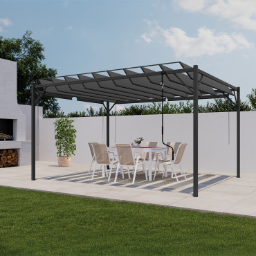 Pergola Venice toit lames orientables et 4 stores gris 3x4m