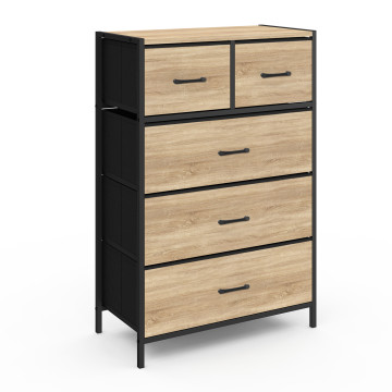 Commode Iris 5 tiroirs en bois et tissu