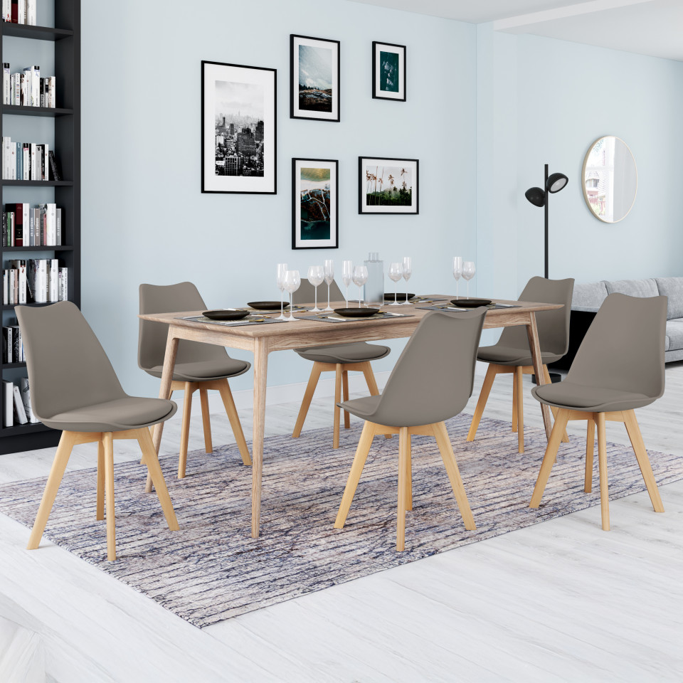 Chaises Nordia assise taupe et pieds bois - lot de 6 Chaises Nordia assise taupe et pieds bois - lot de 6