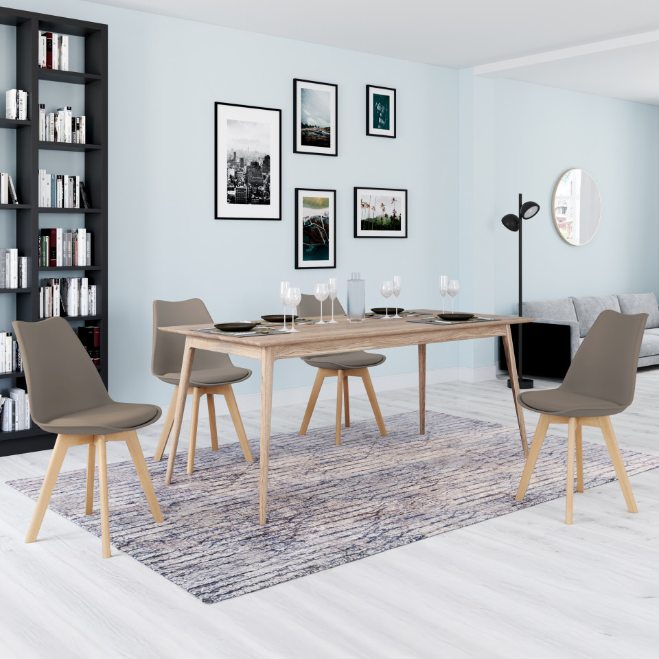 Chaises Nordia assise taupe et pieds bois - lot de 4 Chaises Nordia assise taupe et pieds bois - lot de 4