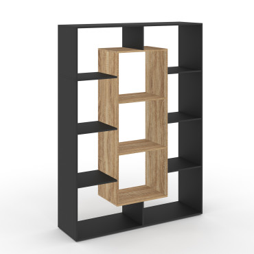 Etagère bibliothèque Paulette 11 compartiments bois et noire 143cm