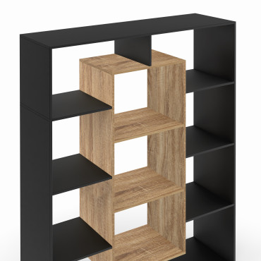 Etagère bibliothèque Paulette 11 compartiments bois et noire 143cm