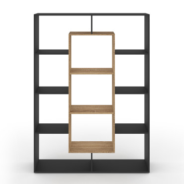 Etagère bibliothèque Paulette 11 compartiments bois et noire 143cm