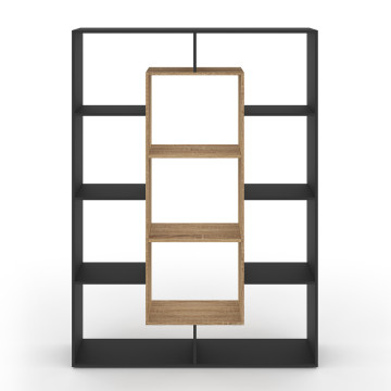 Etagère bibliothèque Paulette 11 compartiments bois et noire 143cm