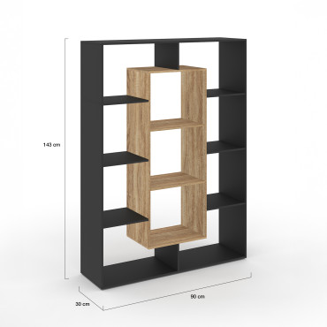 Etagère bibliothèque Paulette 11 compartiments bois et noire 143cm