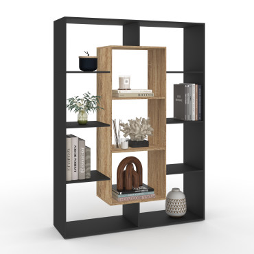 Etagère bibliothèque Paulette 11 compartiments bois et noire 143cm