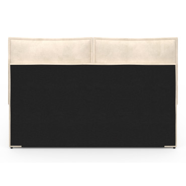 Lit coffre Lilou en velours beige avec sommier et tête de lit effet oreiller 140x190cm