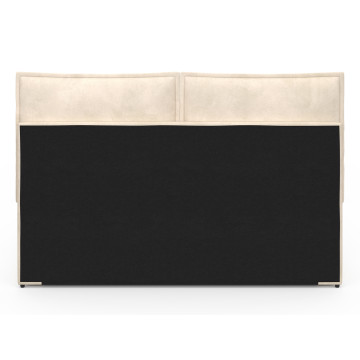 Lit coffre Lilou en velours beige avec sommier et tête de lit effet oreiller 140x190cm