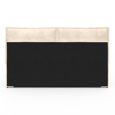Lit coffre Lilou en velours beige avec sommier et tête de lit effet oreiller 160x200cm