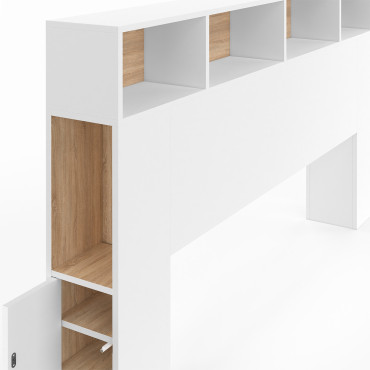 Tête de lit Léo bois et blanche avec rangements 145cm
