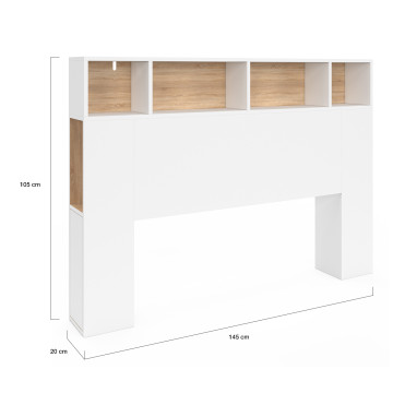 Tête de lit Léo bois et blanche avec rangements 145cm