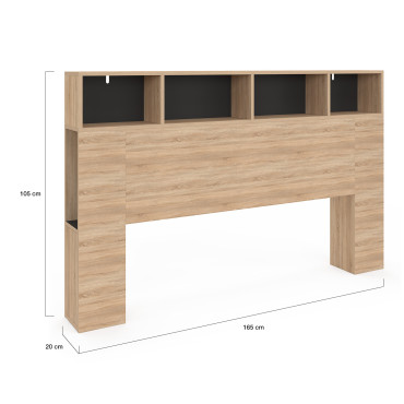 Tête de lit Léo bois et noire avec rangements 165 cm
